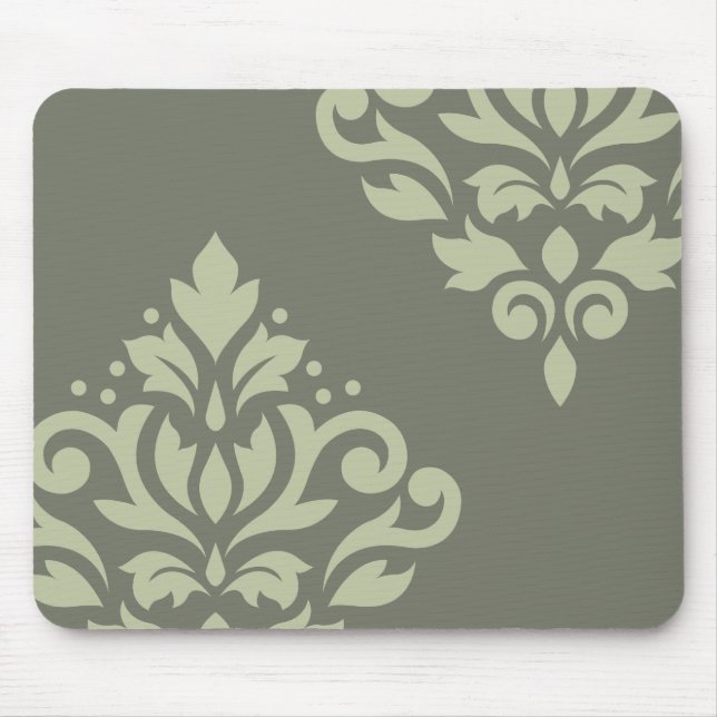 Scroll Damask Art I Lt on Dk Green Mouse Pad (Front)