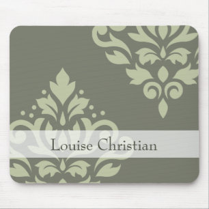 Scroll Damask Art I Lt on Dk Green (Personalized) Mouse Pad
