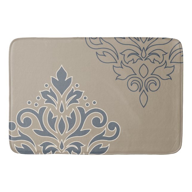 Scroll Damask Art I (outline) Cream Blues Sand Bath Mat (Front)