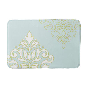 Scroll Damask Art I (outline) Wt Gld Lt Teal Bath Mat