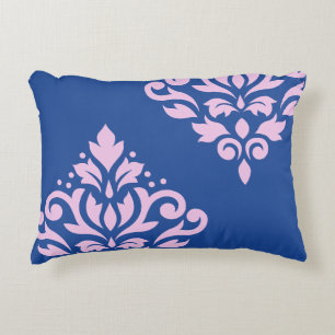 Scroll Damask Art I Pink on Blue Accent Pillow