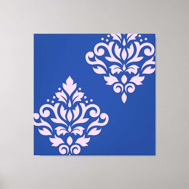 Scroll Damask Art I Pink on Blue Canvas Print (Front)