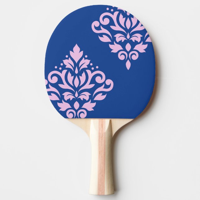 Scroll Damask Art I Pink on Blue Ping Pong Paddle (Front)