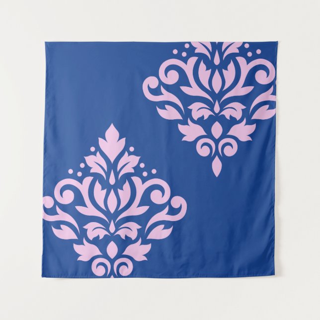 Scroll Damask Art I Pink on Blue Tapestry (Front)