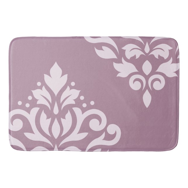 Scroll Damask Art I Pink on Mauve Bath Mat (Front)