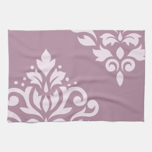 Scroll Damask Art I Pink on Mauve Kitchen Towel