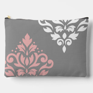 Scroll Damask Art I Pink White Grey Accessory Pouch