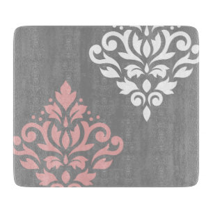 Scroll Damask Art I Pink White Grey Cutting Board