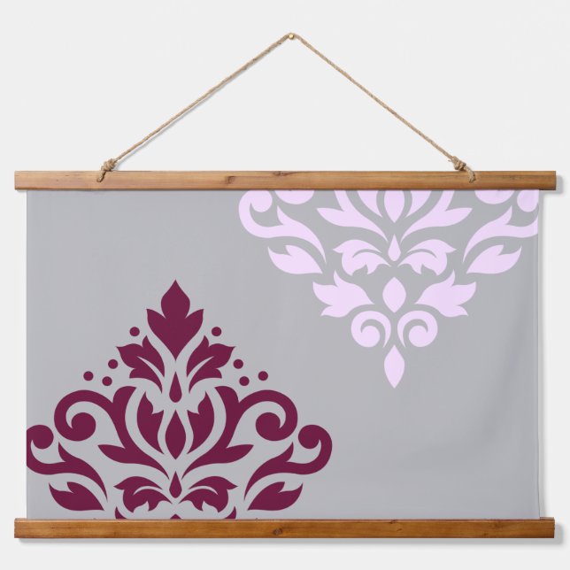 Scroll Damask Art I Plum Pink Grey Hanging Tapestry (Front)