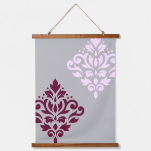 Scroll Damask Art I Plum Pink Grey Hanging Tapestry