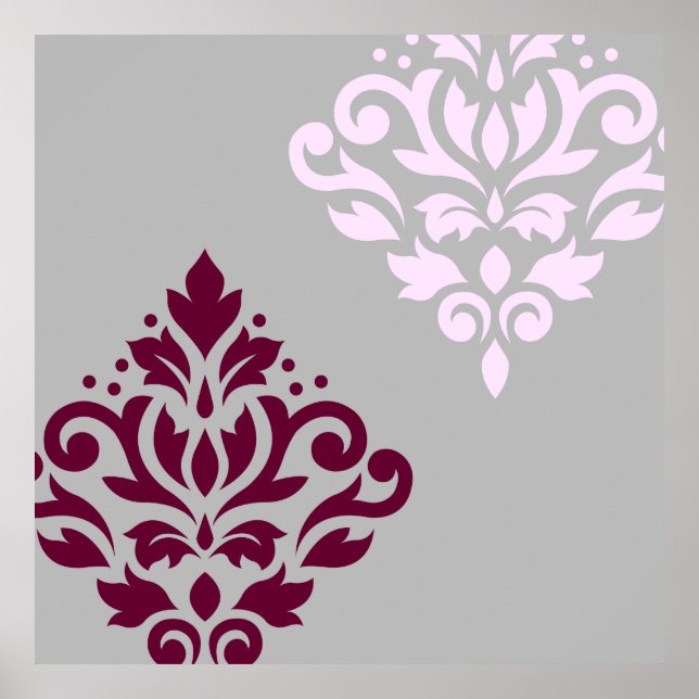 Scroll Damask Art I Plum Pink Grey Poster (Front)