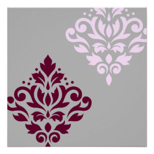 Scroll Damask Art I Plum Pink Grey Poster