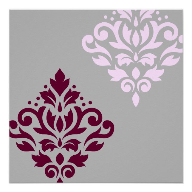 Scroll Damask Art I Plum Pink Grey Poster (Front)