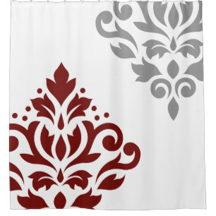 Scroll Damask Art I Red & Grey on White