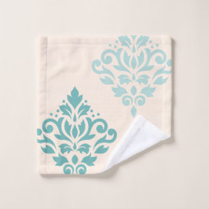 Scroll Damask Art I Teals on Cream Wash Cloth