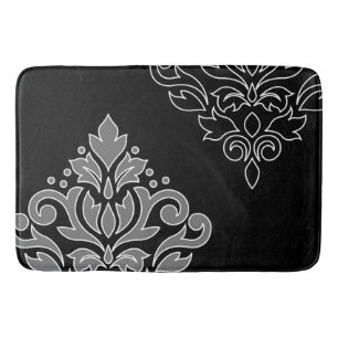Scroll Damask Art I White Line Grey Black Bath Mat