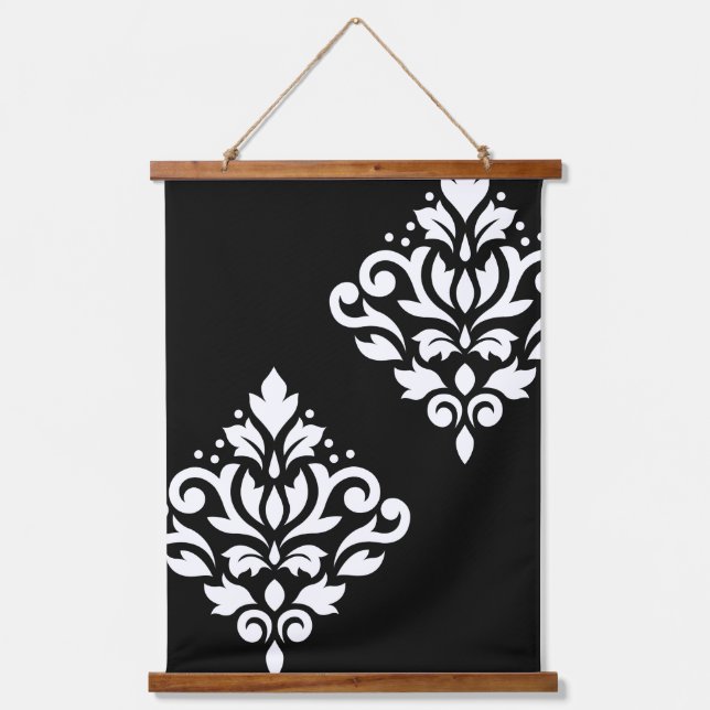 Scroll Damask Art I White on Black Hanging Tapestry (Front)