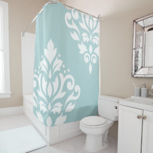 Scroll Damask Art I White on Duck Egg Blue (B)