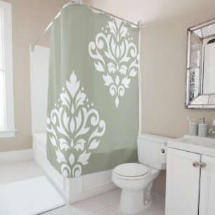 Scroll Damask Art I White on Green