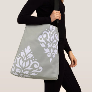 Scroll Damask Art I White on Green Crossbody Bag