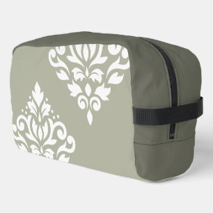Scroll Damask Art I White on Green Dopp Kit