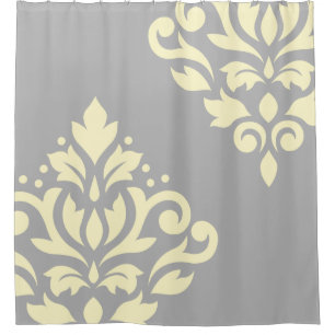 Scroll Damask Art I Yellow on Grey