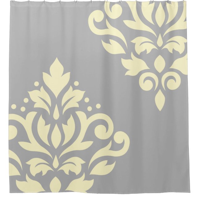 Scroll Damask Art I Yellow on Grey (Front)