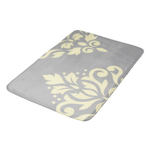 Scroll Damask Art I Yellow on Grey Bath Mat
