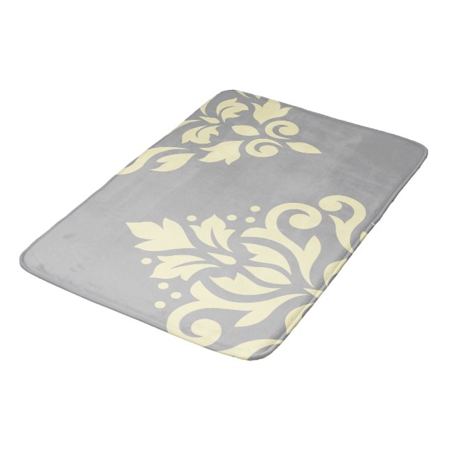 Scroll Damask Art I Yellow on Grey Bath Mat (Angled)