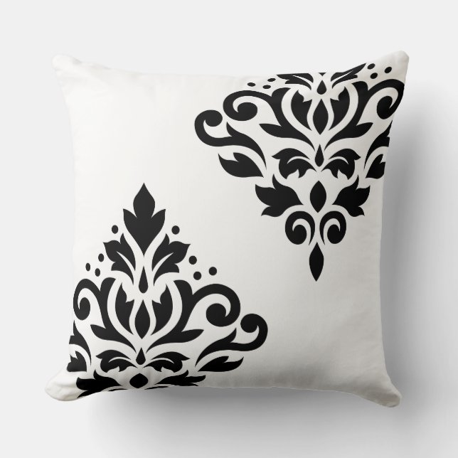 Scroll Damask Art Ib 2Way Black & White Throw Pillow (Front)