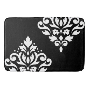 Scroll Damask Art Ib White on Black Bath Mat
