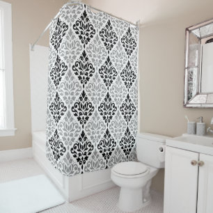 Scroll Damask Big Pattern Black Grey White