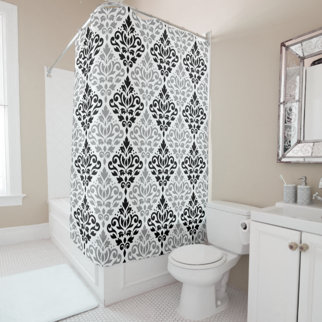 Scroll Damask Big Pattern Black Grey White (In Situ)