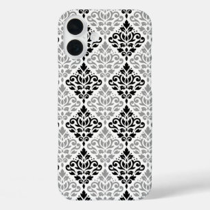 Scroll Damask Big Pattern Black Grey White iPhone 16 Plus Case