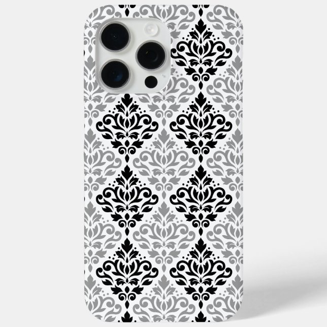 Scroll Damask Big Pattern Black Grey White Case-Mate iPhone Case (Back)