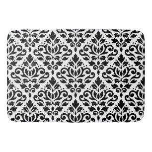 Scroll Damask Big Pattern Black on White Bath Mat