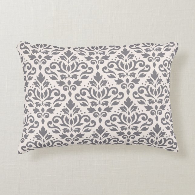 Scroll Damask Big Pattern Grey on Cream Decorative Pillow (Front)