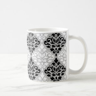 Scroll Damask Big Ptn B&W on Grey Coffee Mug