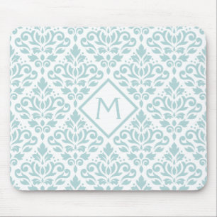 Scroll Damask Big Ptn DE Blue on Wt (Personalized) Mouse Pad