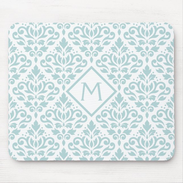 Scroll Damask Big Ptn DE Blue on Wt (Personalized) Mouse Pad (Front)