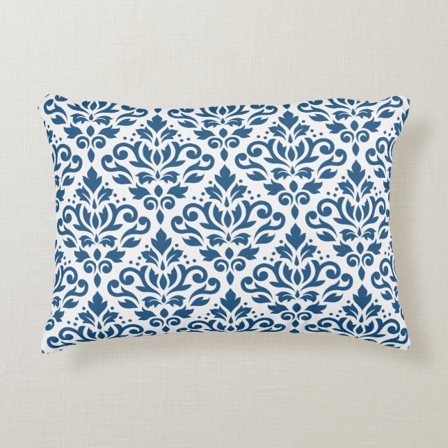 Scroll Damask Big Ptn Dk Blue on White Decorative Pillow (Front)
