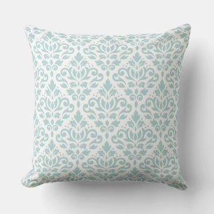 Scroll Damask Big Ptn Duck Egg Blue (B) on White Throw Pillow