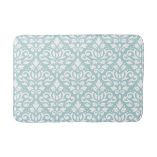 Scroll Damask Big Ptn White on Duck Egg Blue (B) Bath Mat