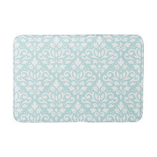 Scroll Damask Big Ptn White on Duck Egg Blue Bath Mat