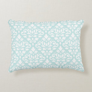 Scroll Damask Big Ptn White on Duck Egg Blue Decorative Pillow