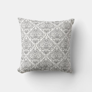 Scroll Damask Black on White Line Pattern Throw Pillow