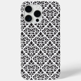 Scroll Damask Black on White Pattern iPhone 15 Pro Max Case