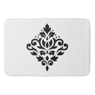 Scroll Damask Design Black Bath Mat