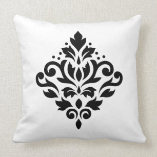 Scroll Damask Design Black Throw Pillow