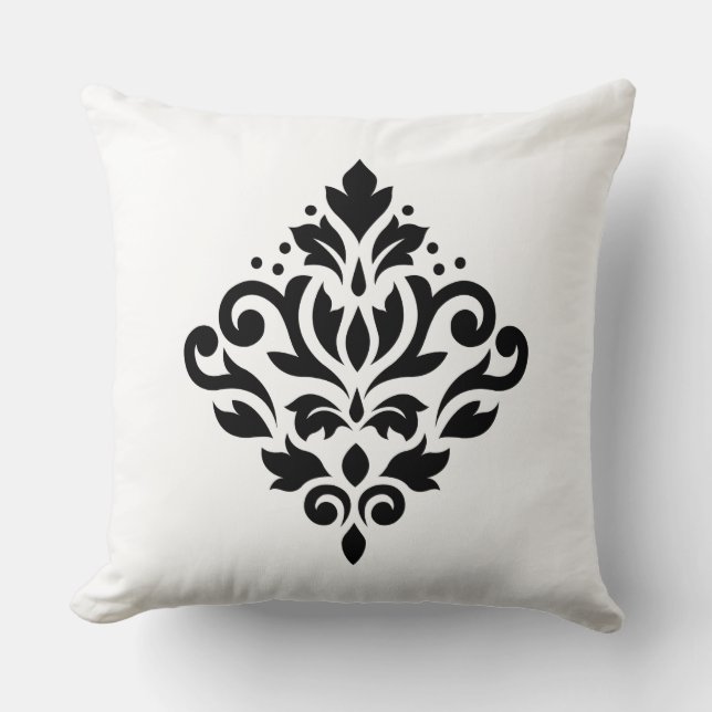 Scroll Damask Design Black Throw Pillow (Front)